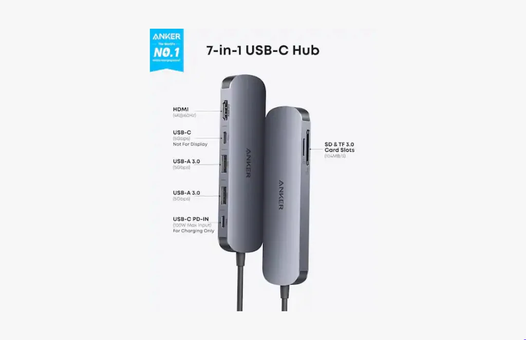 Anker Usb C Hub In Grey AwebpANKER USB-C HUB (7-IN-1) Grey