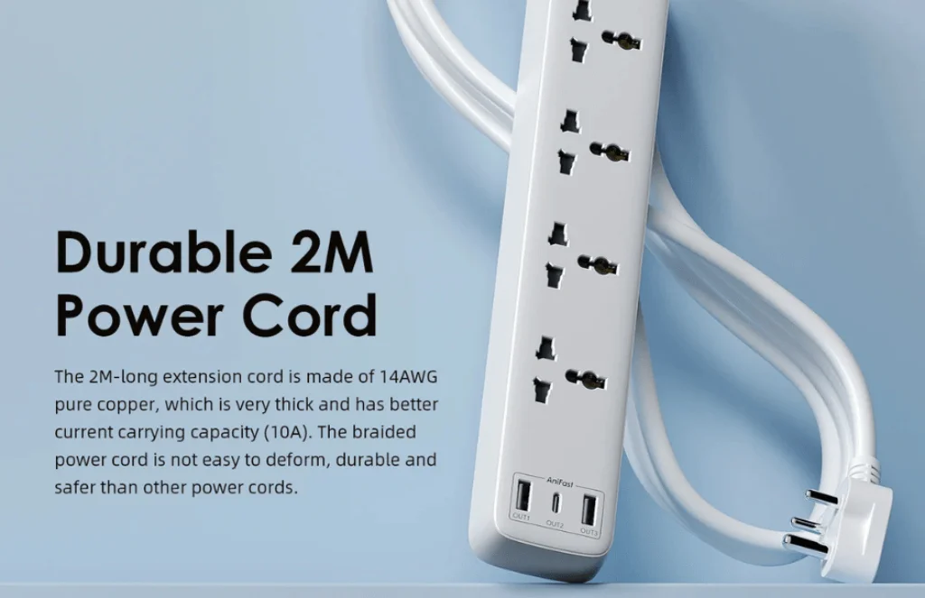 Oraimo Ows U Powerhub C M Ac Usb Power Strip Extension CableOraimo OWS-U351 PowerHub C 2M 4-AC 3-USB Power Strip Extension Cable