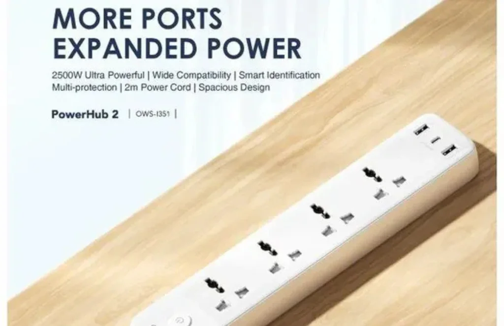 Oraimo Ows U Powerhub C M Ac Usb Power Strip Extension CableOraimo OWS-U351 PowerHub C 2M 4-AC 3-USB Power Strip Extension Cable