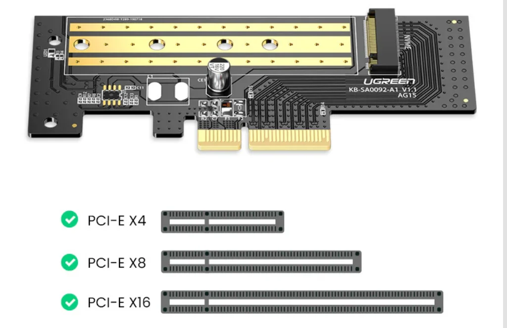 Ugreen M Nvme To Pci E × - Expansion CardUGREEN M.2 NVMe to PCI-E 3.0 × 4 Expansion Card