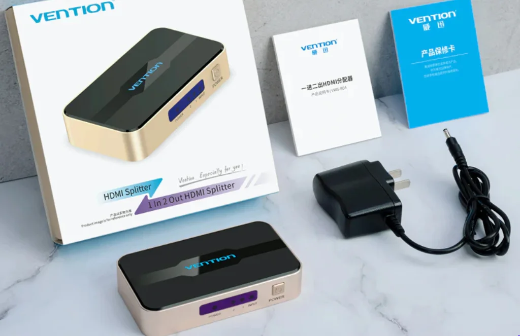Vention - In - Out Hdmi SplitterVention 1 In 2 Out HDMI Splitter 4K@30Hz Gold Aluminum Alloy Type