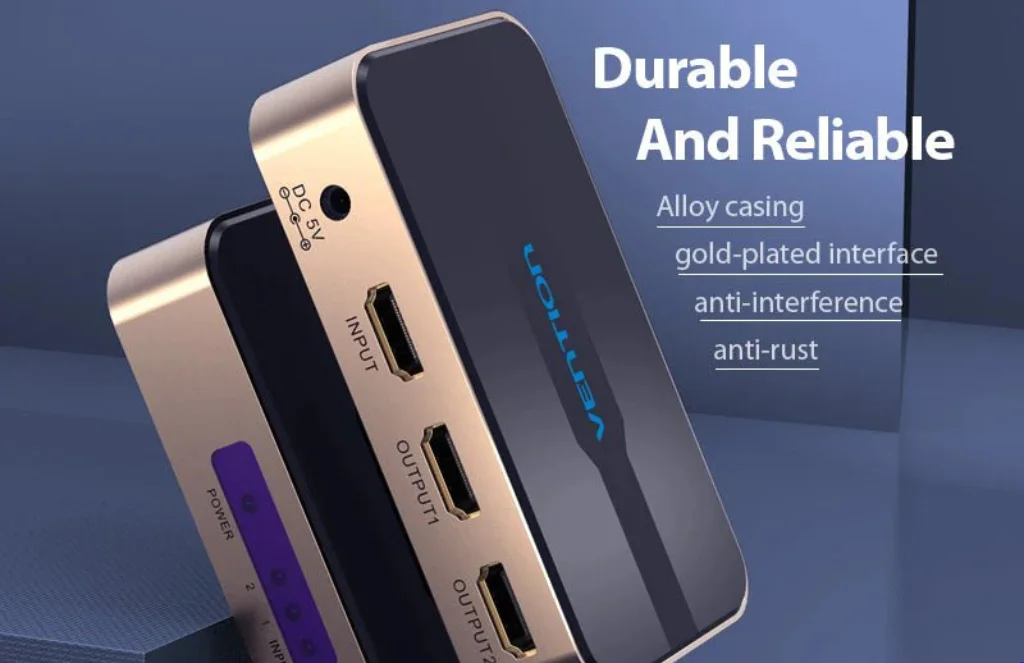 Vention - In - Out Hdmi SplitterVention 1 In 2 Out HDMI Splitter 4K@30Hz Gold Aluminum Alloy Type