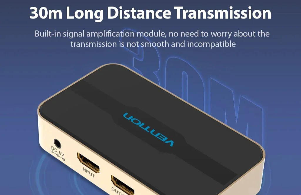 Vention - In - Out Hdmi SplitterVention 1 In 2 Out HDMI Splitter 4K@30Hz Gold Aluminum Alloy Type