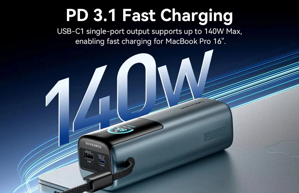 Vention Mah Power BankVention 27000mAh Power Bank (USB-C + USB-C/USB-C/USB-A) 140WGray LED Display Type