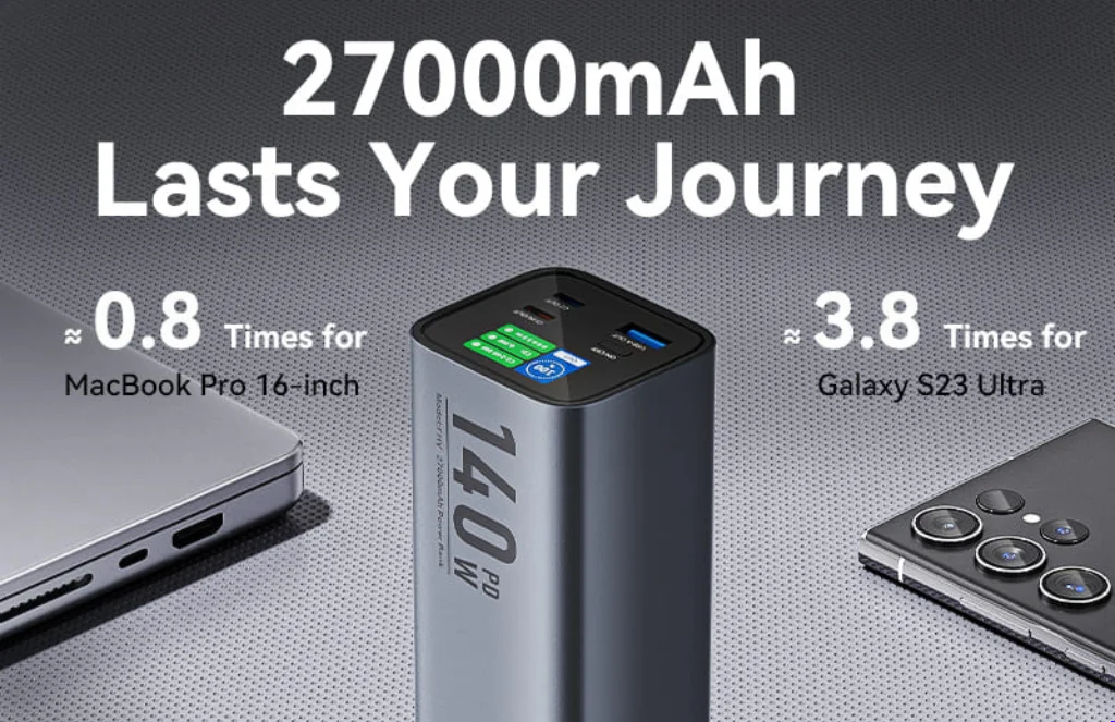 Vention Mah Power BankVention 27000mAh Power Bank (USB-C + USB-C/USB-C/USB-A) 140WGray LED Display Type
