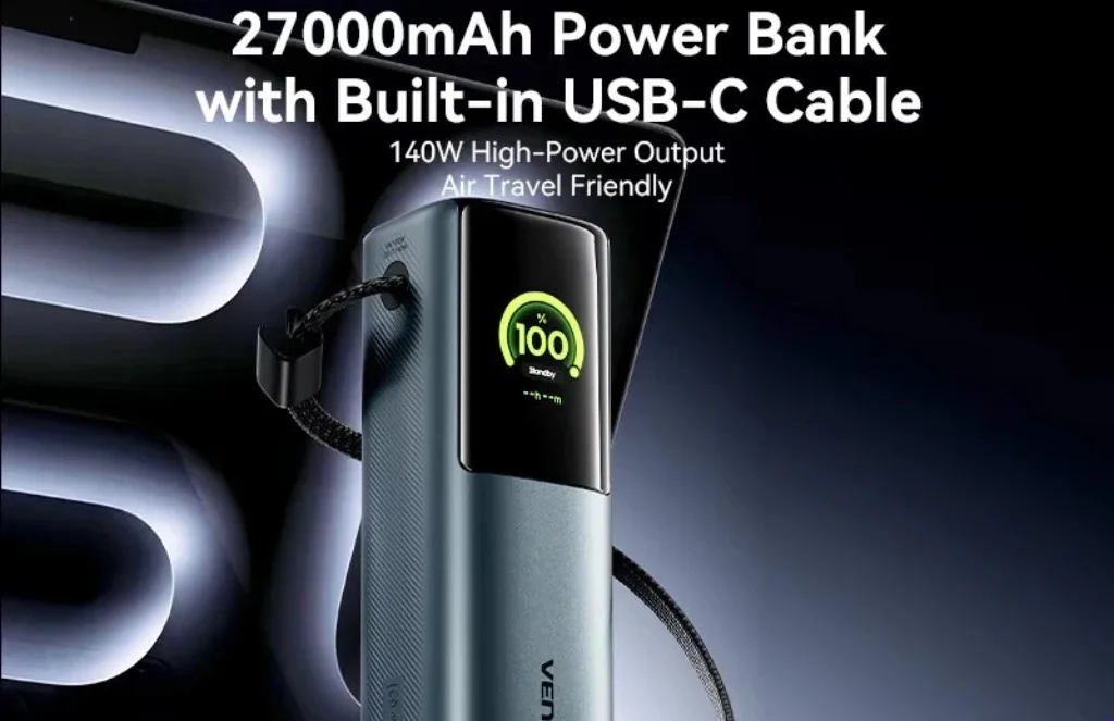 Vention Mah Power BankVention 27000mAh Power Bank (USB-C + USB-C/USB-C/USB-A) 140WGray LED Display Type