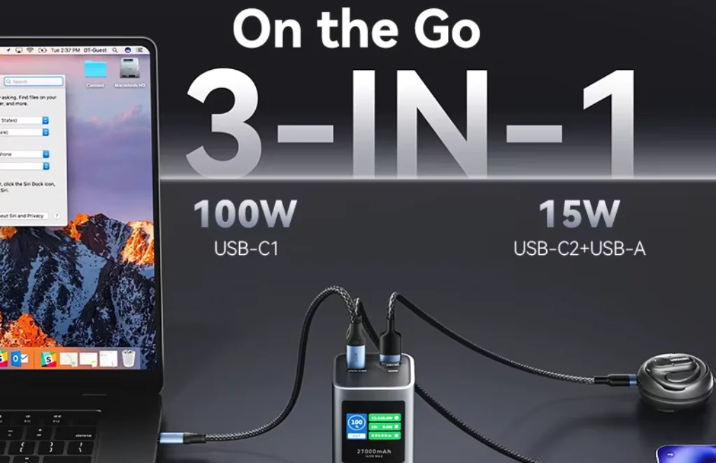 Vention Mah Power BankVention 27000mAh Power Bank (USB-C + USB-C/USB-C/USB-A) 140WGray LED Display Type