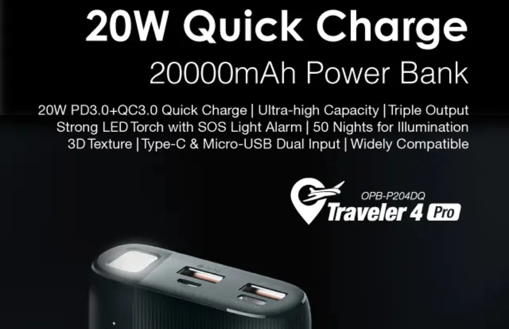 Oraimo Traveler - Pro W Pd Qc Quick Charge Mah Power Bankoraimo Traveler 4 Pro 20W PD3.0 QC3.0 Quick Charge 20000mAh Power Bank