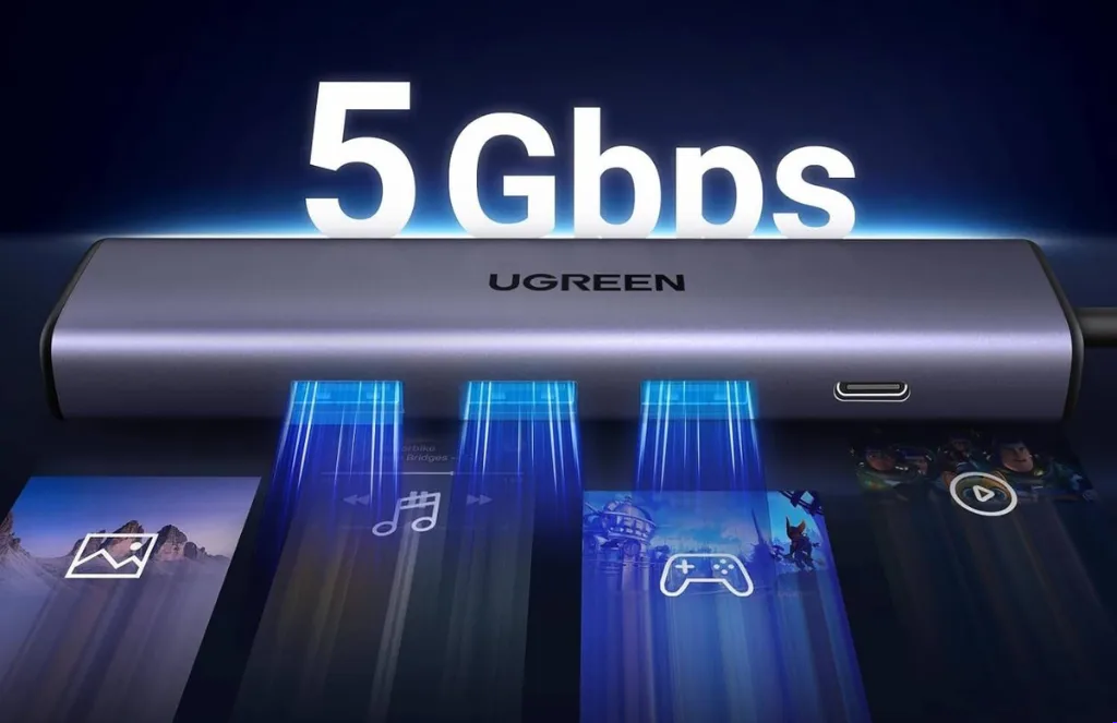 Ugreen Cm Usb To Usb HubUGREEN CM475 20915 USB 3.0 to USB 3.0 Hub (3 Ports) + Gigabit Ethernet 4 In 1 Hub