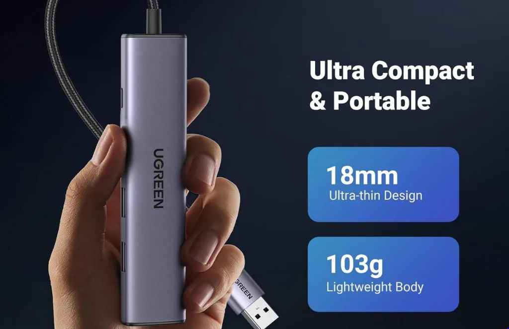 Ugreen Cm Usb To Usb HubUGREEN CM475 20915 USB 3.0 to USB 3.0 Hub (3 Ports) + Gigabit Ethernet 4 In 1 Hub