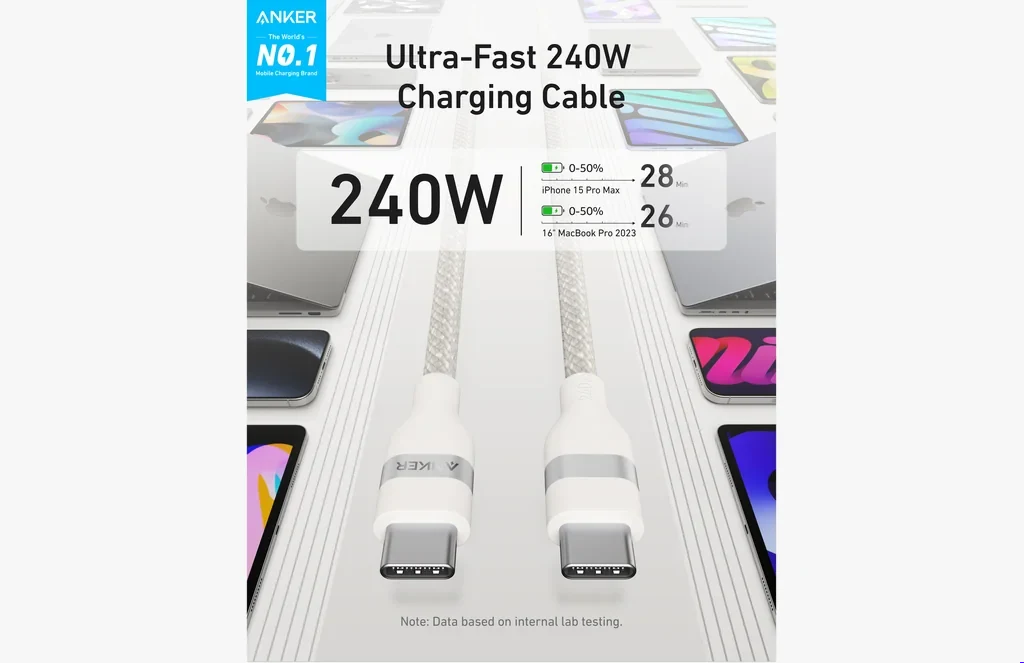 Anker C To C W Cable Ft FeatureANKER C TO C 240W CABLE 6FTAnker C To C W Cable Ft Featureanker-c-to-c----w-cable--ft-featureAnker C To C W Cable Ft Feature ANKER C TO C 240W CABLE 6FT - 240W for Any Device